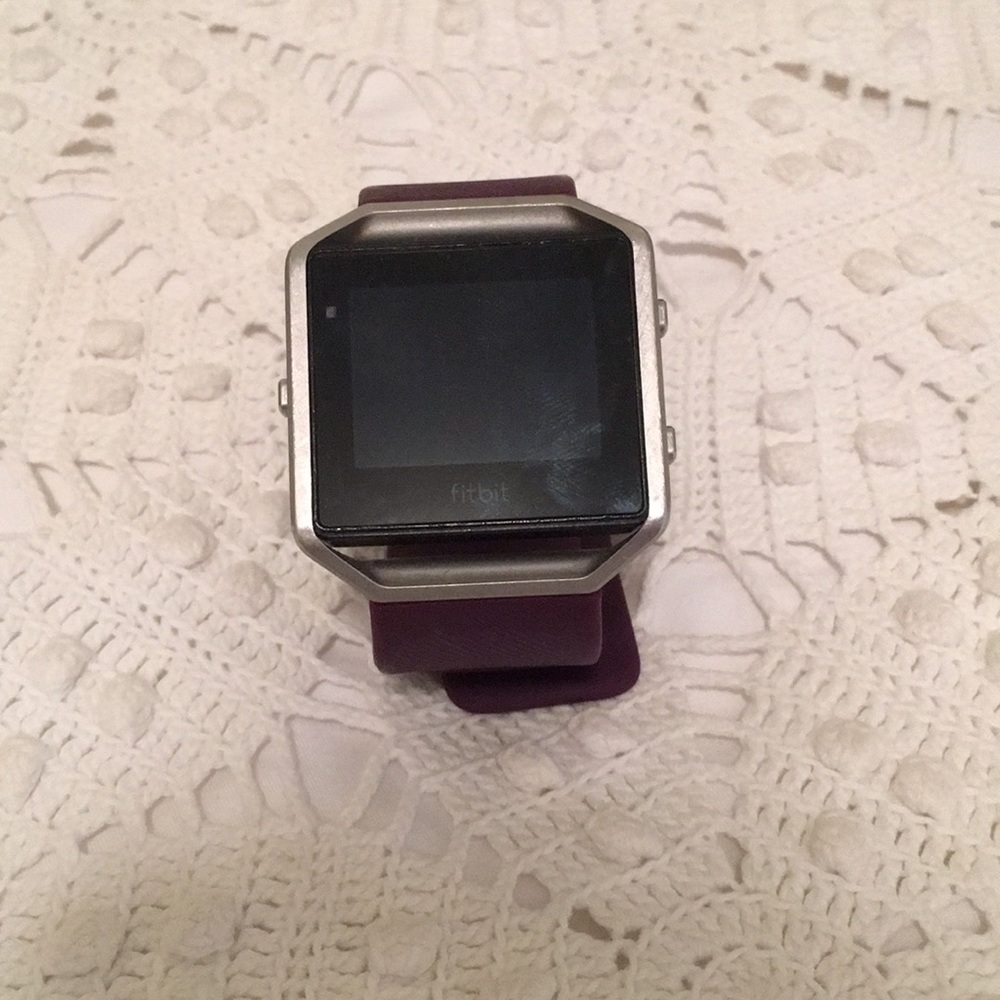 Fit bit blaze watch, purple band, and charger